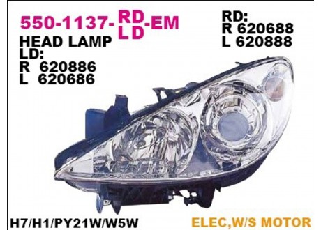 Фара передн правая с ЭК PEUGEOT: 307 с 2005-..