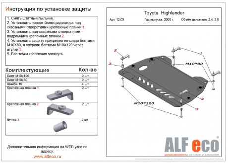 Защита двигателя и КПП TOYOTA Kluger c 2000-2007 (объем 2.4, 3.0) металлическая